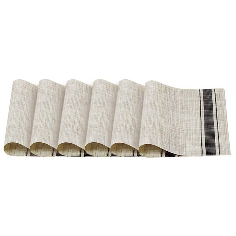 YOSICHY Table Mats Set of 6 Crossweave Woven Vinyl Placemats Heat Resistant Non-Slip Kitchen Placemats for Dining Table Washable Easy to Clean(Grey) - Image 2